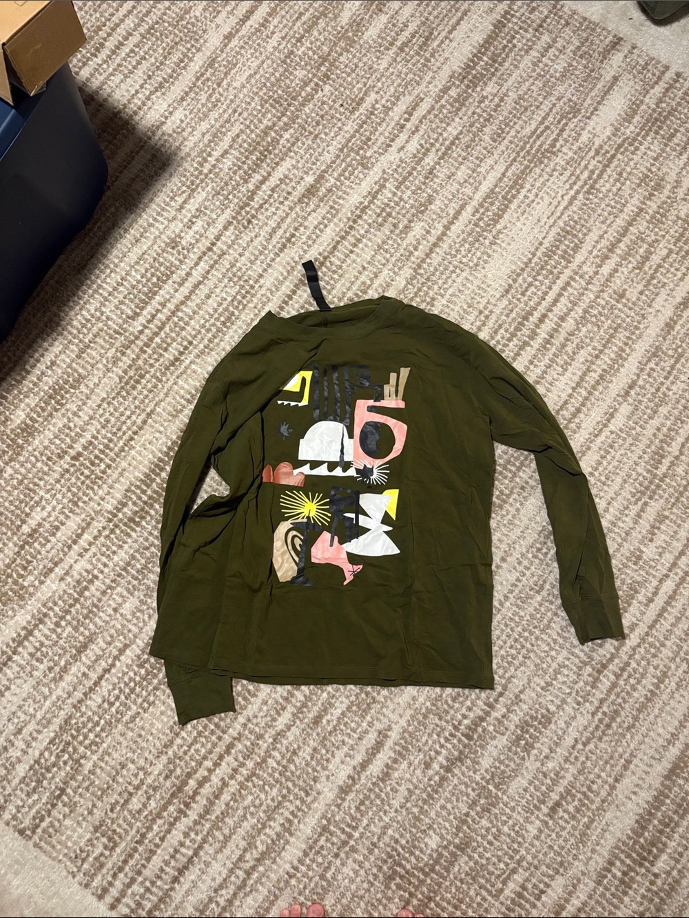 lululemon athletica Olive Green Crewneck with Multicolor Abstract Graphic